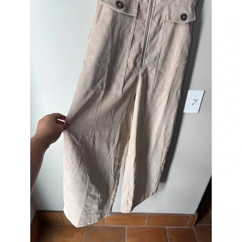 Nasty Gal Cream Corduroy Wide Leg Jumpsuit 4 Sweetheart Zip Y2K Cottagecore - Picture 6 of 7
